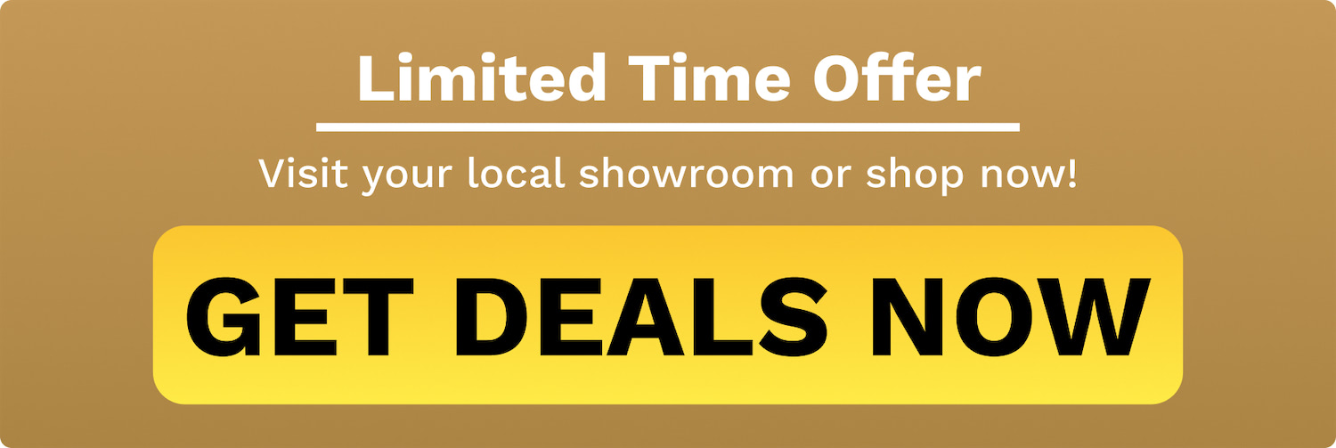 Promotional banner urging viewers to visit a showroom or shop now, with a yellow rounded button reading 'GET DEALS NOW'.