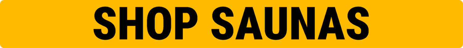 Yellow banner with bold black text reading SHOP SAUNAS, inviting users to shop saunas.